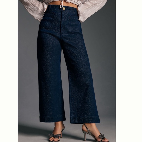 NWT Anthropologie The Colette Sparkle Denim Cropped Wide- Leg Jeans by Maeve - Picture 6 of 11